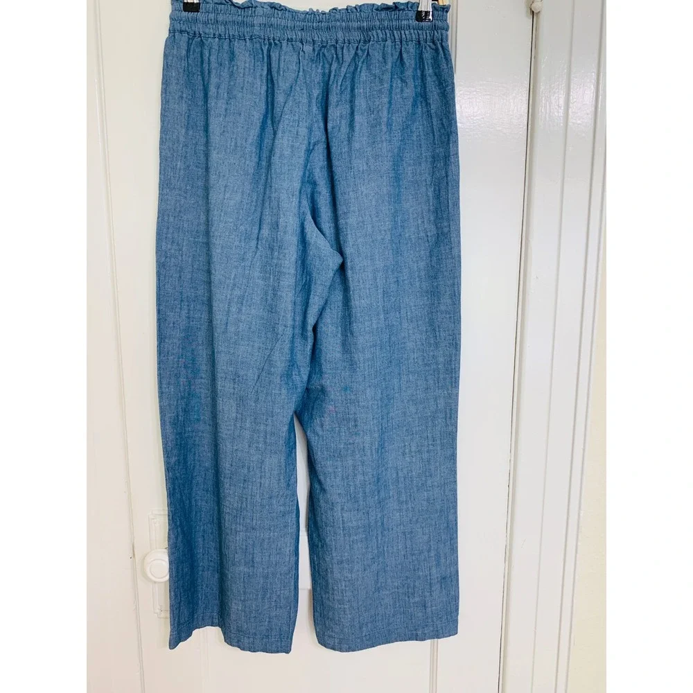 J Crew Womens Chambray Wide-Leg Drawstring Pant Med Echo Blue Wash Size 4